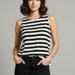 Banana Republic Structured Black & White Bold Stripe Tank